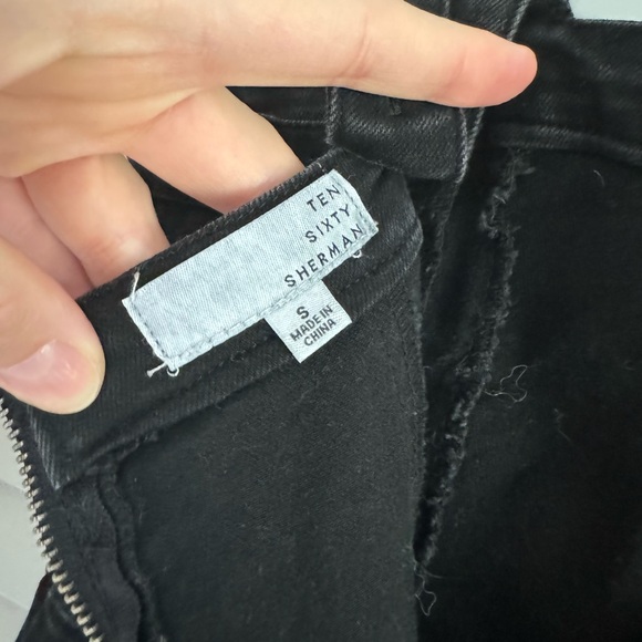 Ten Sixty Sherman Side Button Square Neck Black Denim Mini Dress - Picture 6 of 7